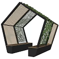 Hexagonal Garden Feature With Slatted Design Green Vines And Bench Seats 3d model