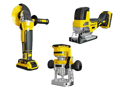 High Quality Yellow And Black Cordless Industrial Power Tools With Angle Grinder Jigsaw And Router 3d model