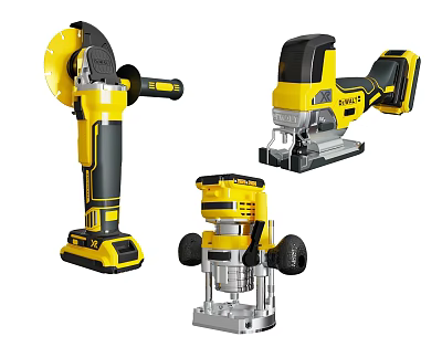 High Quality Yellow And Black Cordless Industrial Power Tools With Angle Grinder Jigsaw And Router 3d model