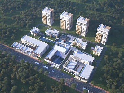 Aerial view of building 3d model