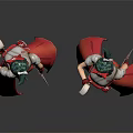 Two Fantasy Characters In Red Outfits With Green Headdress And Mythical Creature Features