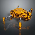 Yellow Mechanical Creature With Rusty Surface Multiple Legs And Clawed Appendages 3d model