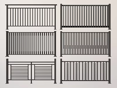 Various Modern Metal Fence Designs Featuring Vertical Bars And Decorative Patterns 3d model