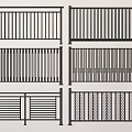 Various Modern Metal Fence Designs Featuring Vertical Bars And Decorative Patterns 3d model