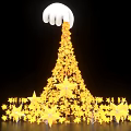 Magical Photo Spot With White Hand Scattering Yellow Stars Forming Tower Structure