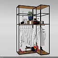 Modern Metal Frame Display Rack with Hanging White Clothes Shoes and Decorations