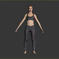 A Woman Wearing Grey Sports Bra And Leggings Standing With Arms Outstretched Against Grey Background