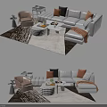 Elegant Modern Sofa And Coffee Table Set With Decorative Pillows Armchair And Patterned Rug 3d model