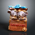 Adorable Two Mice Piggy Bank With Coins Blue Top Decoration And Bank Inscription