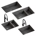 Modern Dark Color Kitchen Sinks with Single and Double Bowl Designs and Faucet