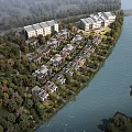 Riverside Residential Area With Multi Story Buildings Townhouses And Green Trees By River