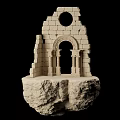 Ancient Architectural Model Stone Brick Structure With Arched Doorway Columns On Rock Base