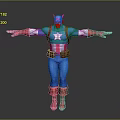 3D Superhero Character Model With Outstretched Arms Blue White Red Uniform And Star Emblem