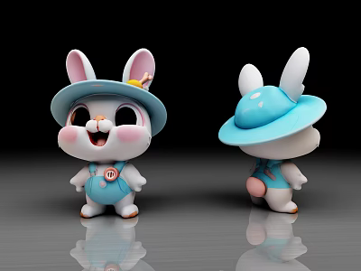 Cute Rabbit Doll With Blue Hat And Overalls Front And Back View Design 3d model