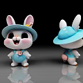 Cute Rabbit Doll With Blue Hat And Overalls Front And Back View Design 3d model