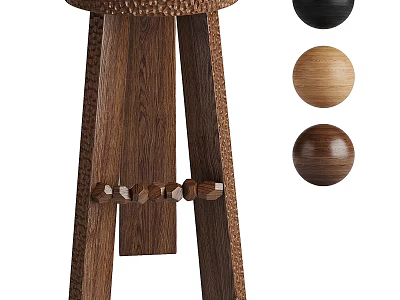 Wooden Bar Stool With Woven Seat And Triangular Legs Multiple Color Options 3d model