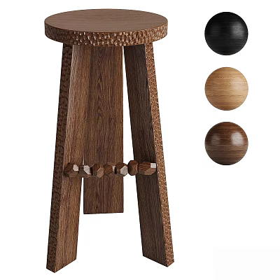 Wooden Bar Stool With Woven Seat And Triangular Legs Multiple Color Options 3d model