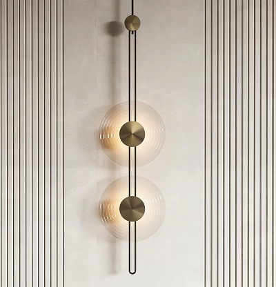 Modern Glass Globe Wall Lamp With Metal Base And Vertical Striped Background 3d model