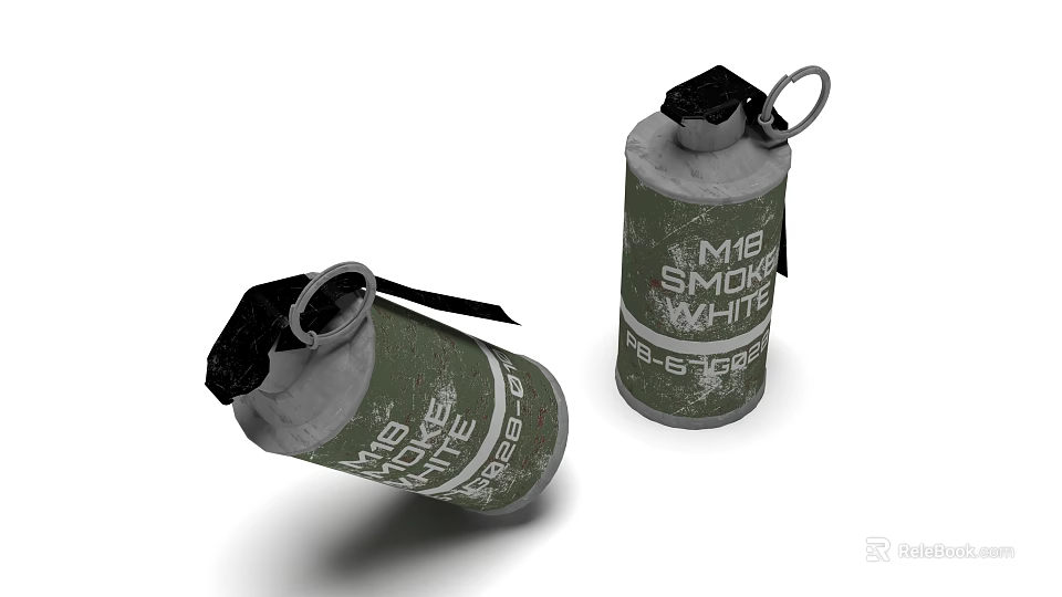 Two M18 White Smoke Grenades Featuring Green Exterior And Pull Rings 3d model 