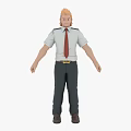 Game Movie Character Orange Hair White Short Sleeve Shirt Red Tie Dark Pants Brown Shoes