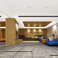 Modern Hotel Lobby Interior With Pendant Lights Wooden Decor And Reception Desk