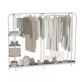 Neutral Toned Minimalist Hanging Clothes With Coats Pants Bags And Shoes