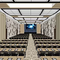 Spacious Modern Conference Room With Well Arranged Tables Chairs And Large Screen