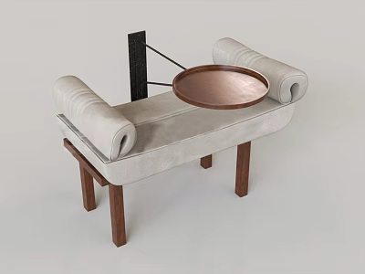 Modern Upholstered Sofa Bench With Light Gray Fabric Wooden Legs And Copper Tray 3d model