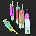 Colorful Bristle Brushes With Flower Decorations On Various Colored Handles