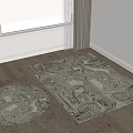 Round and Rectangular Shaped Rugs in Room With Wooden Floor and Window 3d model
