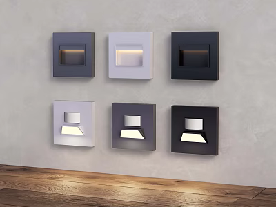 Modern Square Wall Lamps in Black White Gray Mounted on Light Wall with Wooden Floor 3d model