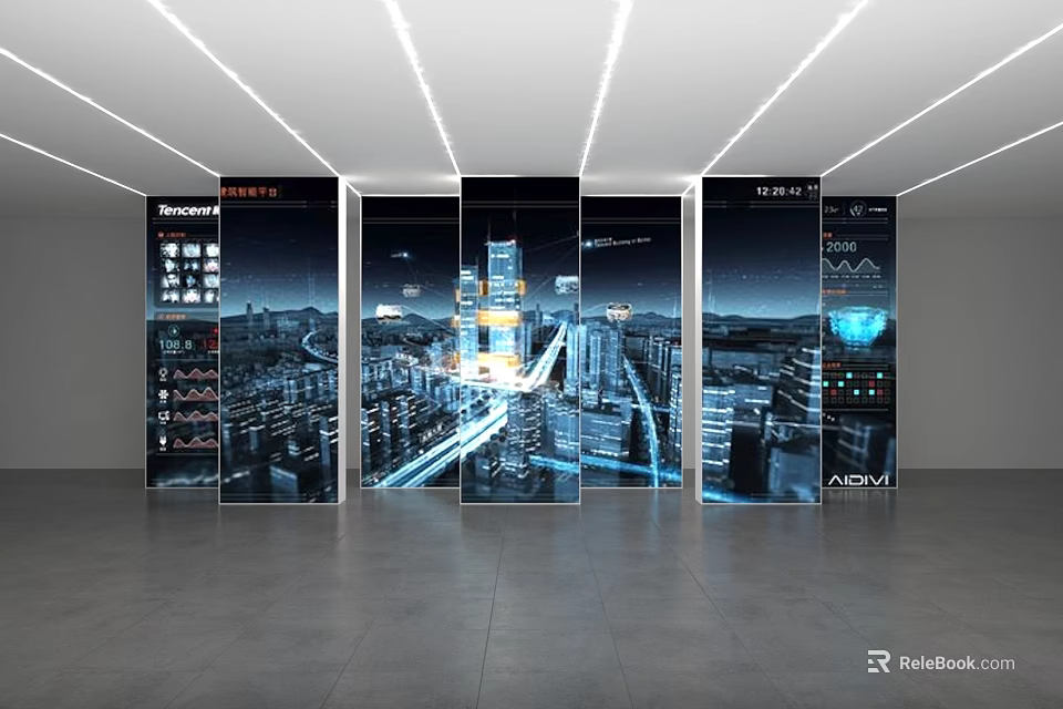 Modern Intelligent City Data Display With Digital Screens And Visualization Interfaces 3d model