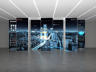 Modern Intelligent City Data Display With Digital Screens And Visualization Interfaces 3d model