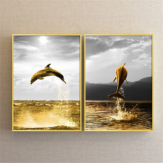 Modern animal painting gold and silver porch animal fish decorative painting 3d model