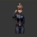 Game Movie Female Character With Brown Hair Ponytail Blue Uniform Gold Buttons Saluting Pose