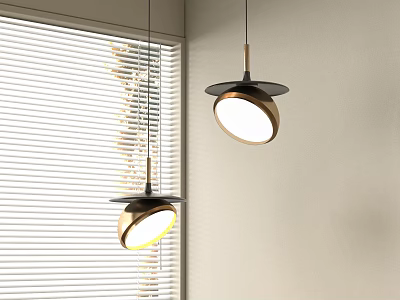 Modern Pendant Lights With Wooden Metal Design Hanging Near Window White Blinds Warm Lighting Interior 3d model