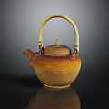 Traditional Handcrafted Ceramic Teapot with Bamboo Handle and Natural Amber Glaze Finish