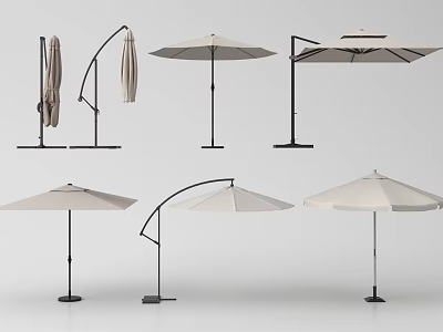 Various Styles Beige Patio Sunshades With Metal Stands For Outdoor Garden Use 3d model