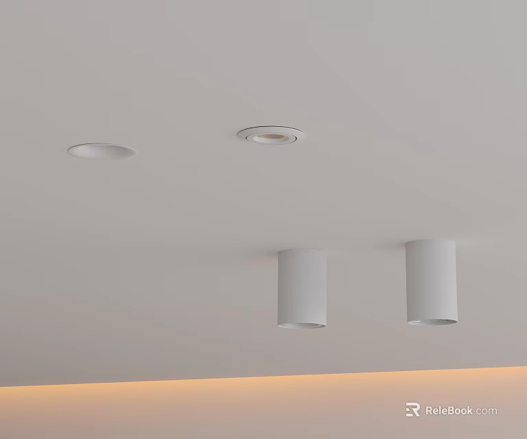 Contemporary Home Interior Ceiling Lighting Design With Recessed Lights And Spotlights 3d model 