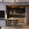 Modern Apartment Interior With Open Layout Orange Sofa Pendant Lights And Floor to Ceiling Windows