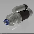 Industrial Electric Motor With Silver Metallic Body Blue Gear And Shiny Cylindrical Structure