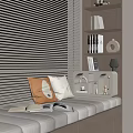Cozy Window Seat With Blinds Bookshelf Pillows Open Book And Decorations