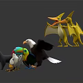 Colorful Stuffed Animal Figures Including Pterodactyls Toucans Eagle Cat Chicken And Insect