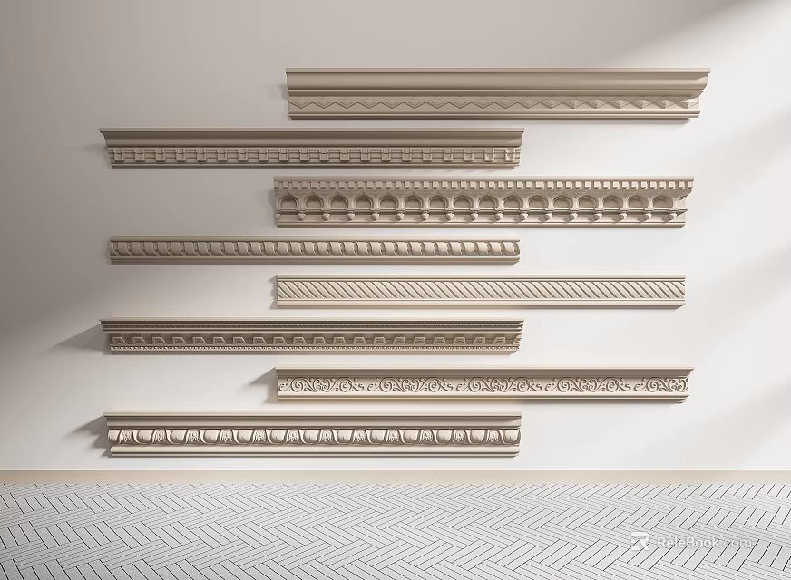Various Styles of Gypsum Crown Molding with Ornate and Simple Patterns for Interior Decoration 3d model 