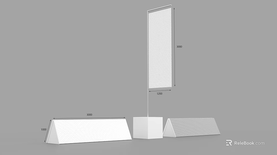 White Display Stands With Various Base Designs And Tall Display Board 3d model