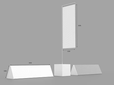 White Display Stands With Various Base Designs And Tall Display Board 3d model