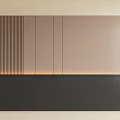 Modern Bedroom Accent Wall Design With Vertical Slats Smooth Panels And LED Lighting