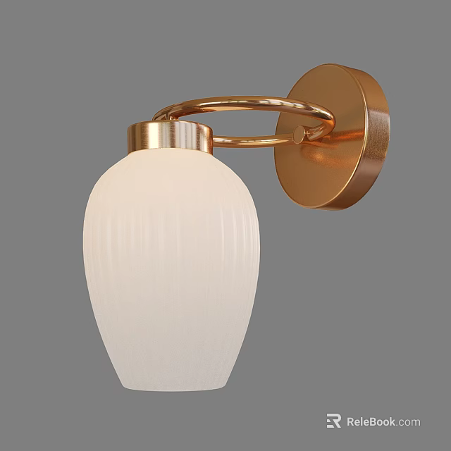 Modern Wall Lamp With Brass Frame And White Ribbed Glass Shade 3d model 