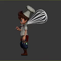 Animated Chef Character Wearing Chef Hat Holding Whisk With Waist Tools White Shirt Blue Pants
