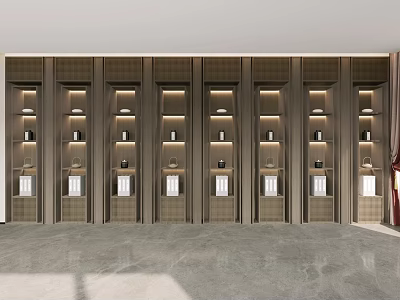 Modern Wooden Decorative Cabinet with Multiple Compartments Lighting and Display Items 3d model